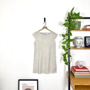 Boat neck linen shift dress in neutral/ oat